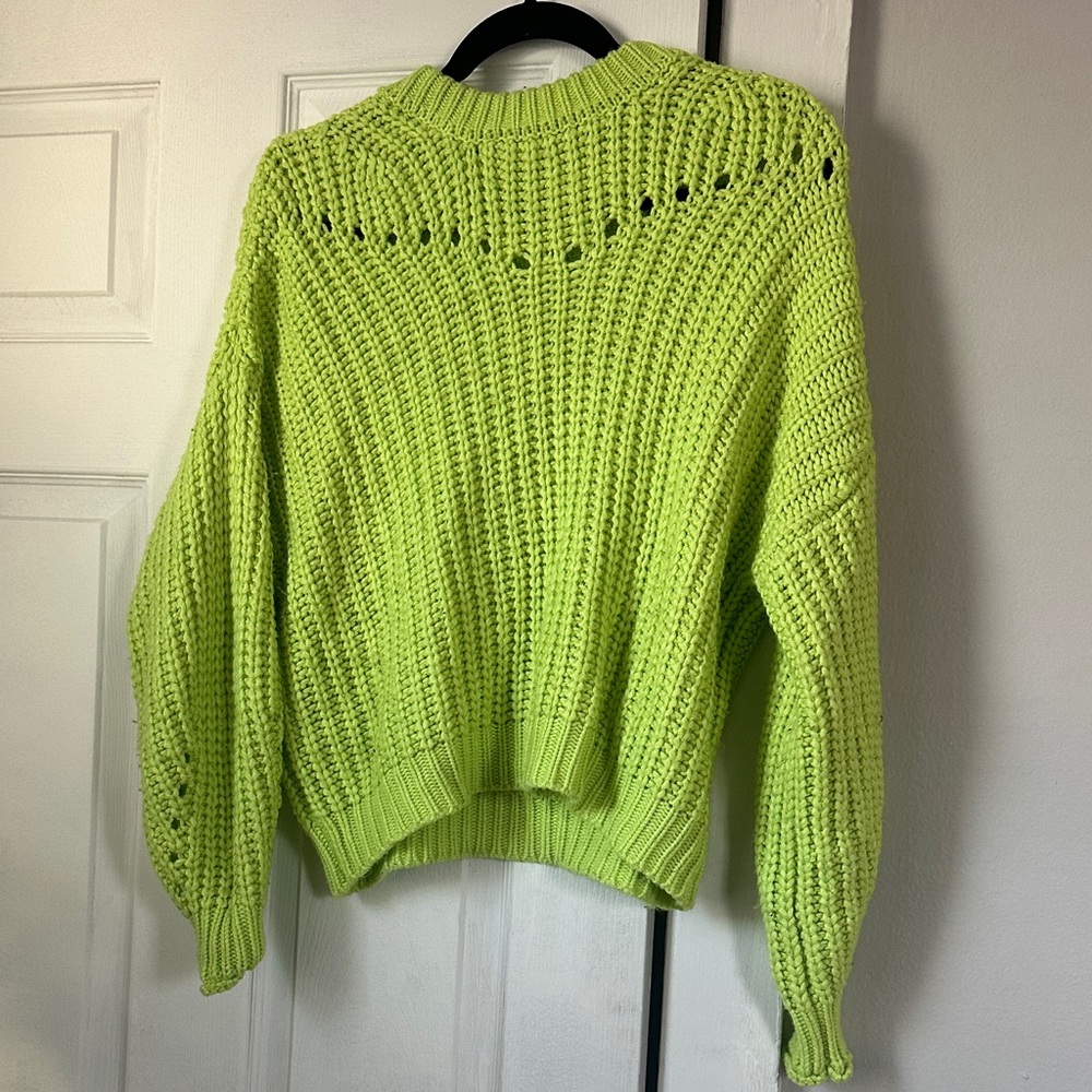 Elodie Neon Lime Open-Stitch Crewneck Sweater